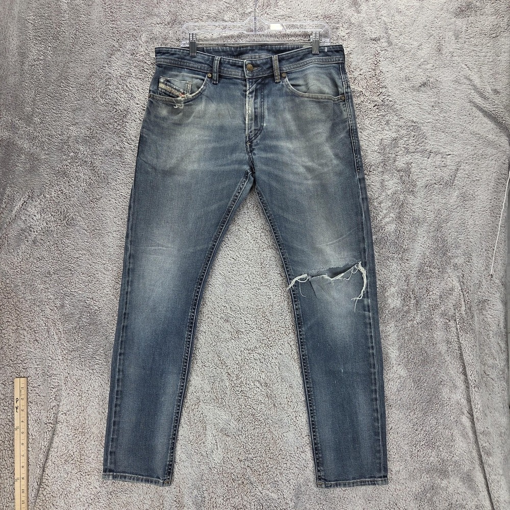 Diesel Jeans Mens 33x32 Blue Thommer Slim Skinny Zip Thrashed Altered Hem 084KW